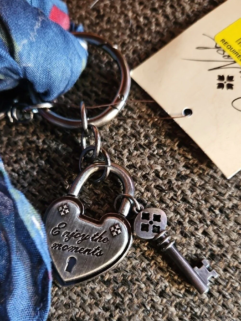 Patricia Nash Blue Strawberry Scarf Keyring with Heart And Key Accents